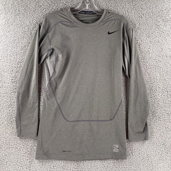 Nike Shirt Mens Large Gray Pro Combat Hyperwarm Dri Fit Fitted Swoosh Rash Guard - Picture 1 of 5